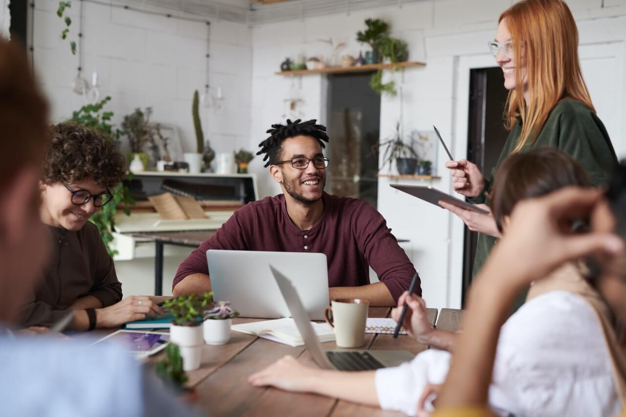 Team members having a business conversation