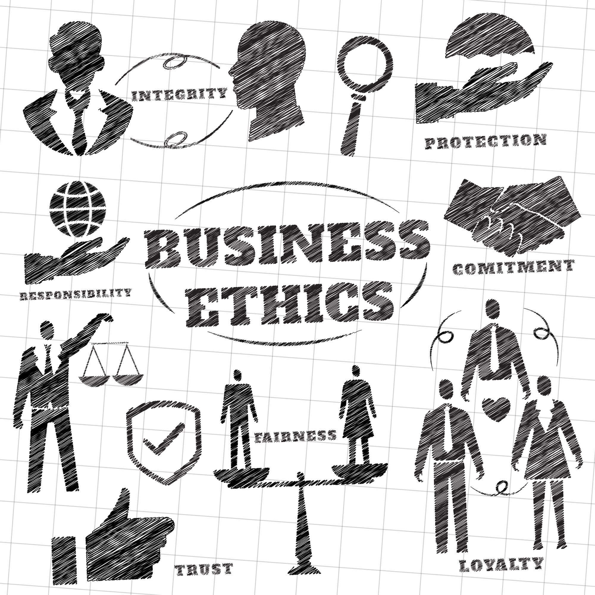 Business ethics concepts drawn on a paper