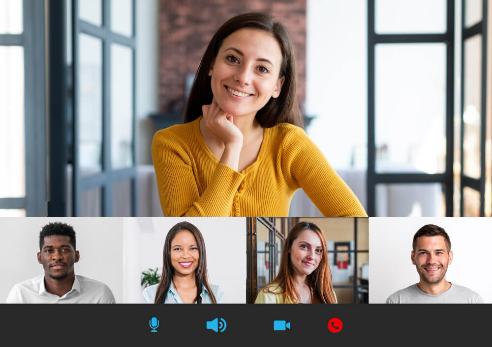 A virtual team on a conference call