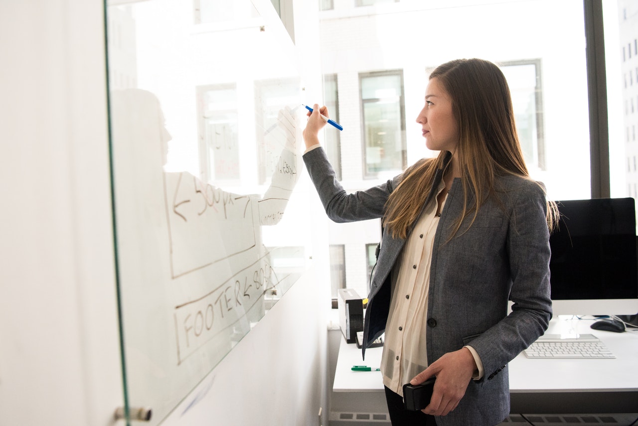 A-young-female-entrepreneur-writing-on-a-white-board