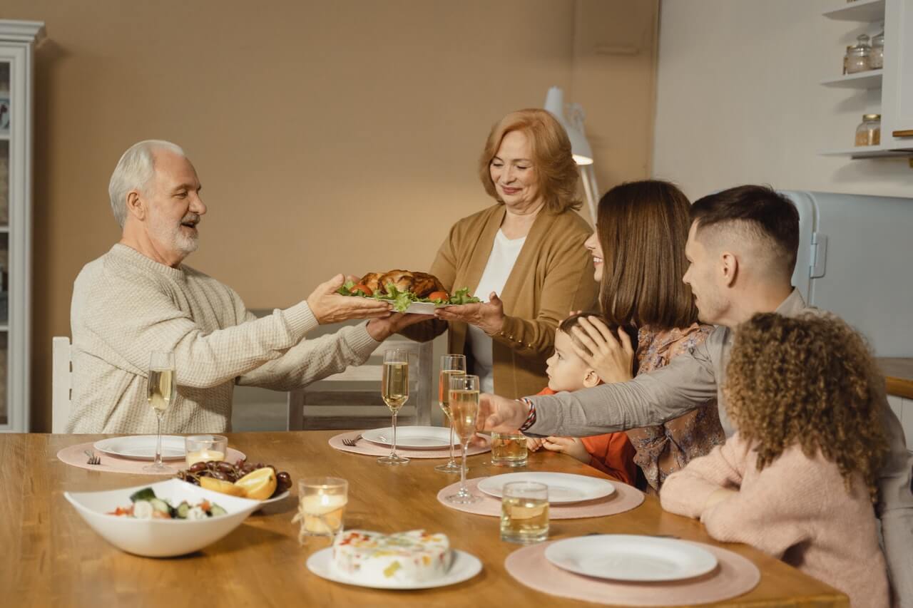 A family having thanksgiving dinner