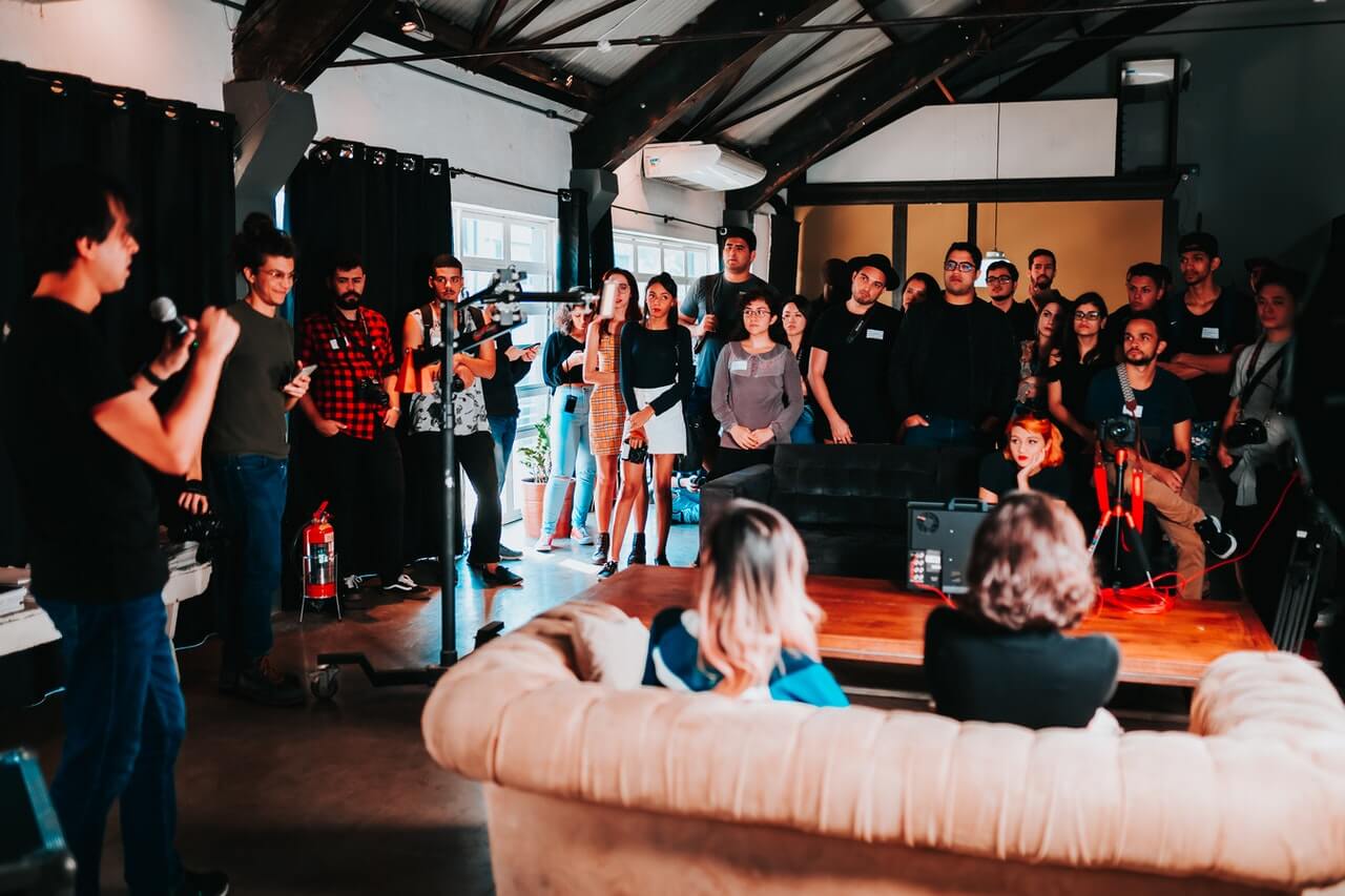 A group of people planning and deliberating in a room