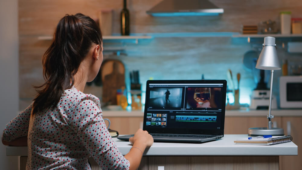 A young woman making a video for business