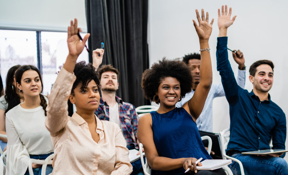 Group of people learning in a classroom