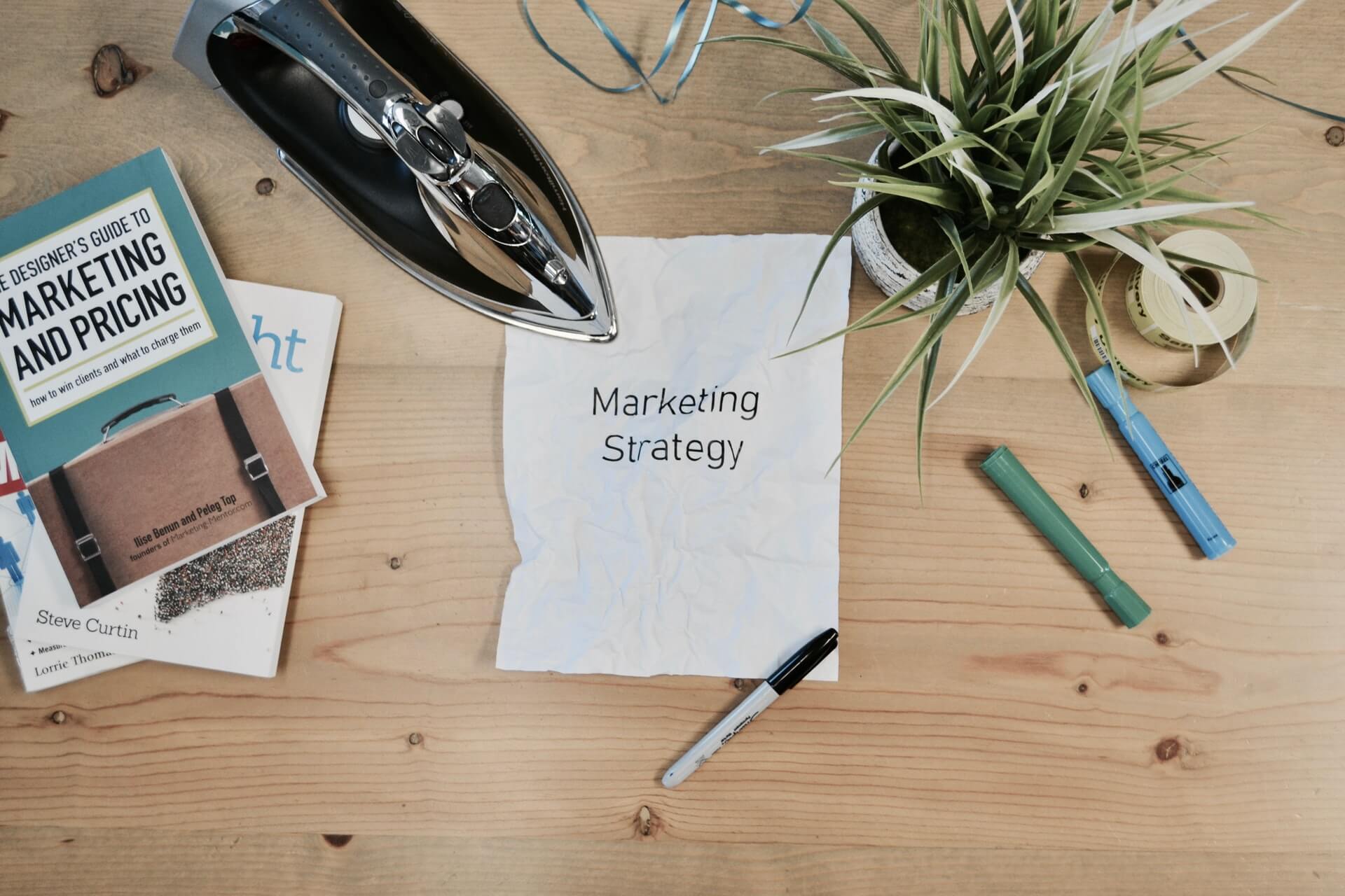 Marketing strategy book on a desk