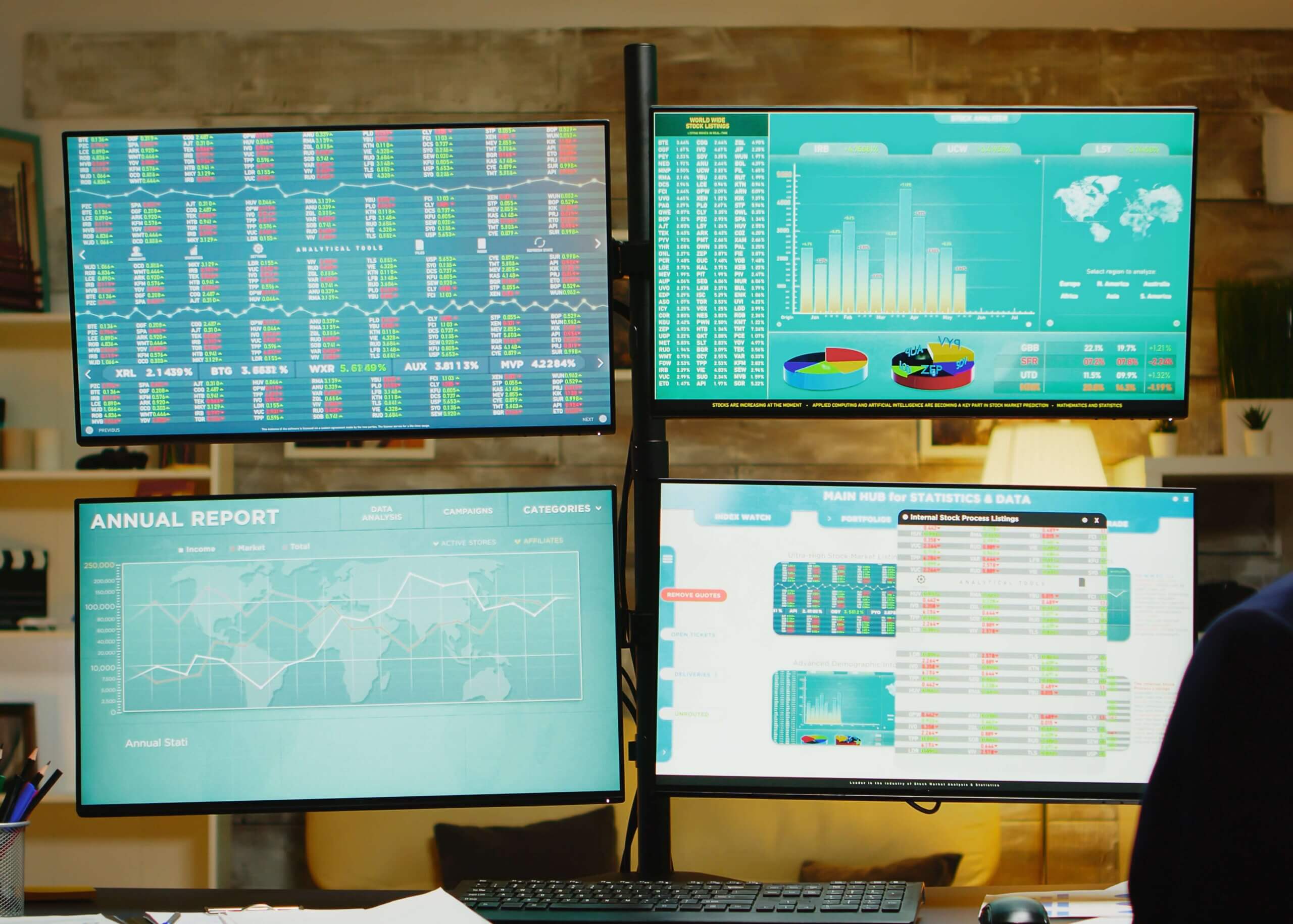 home office monitors assets and stocks