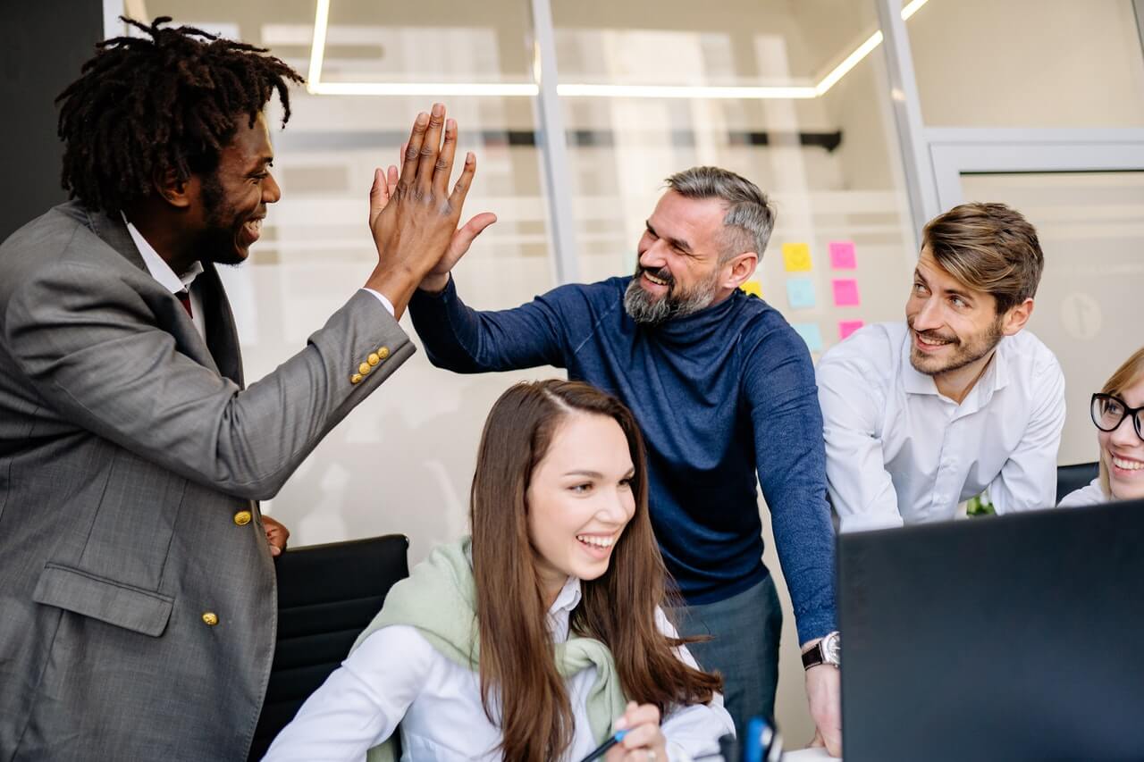 Excited team members