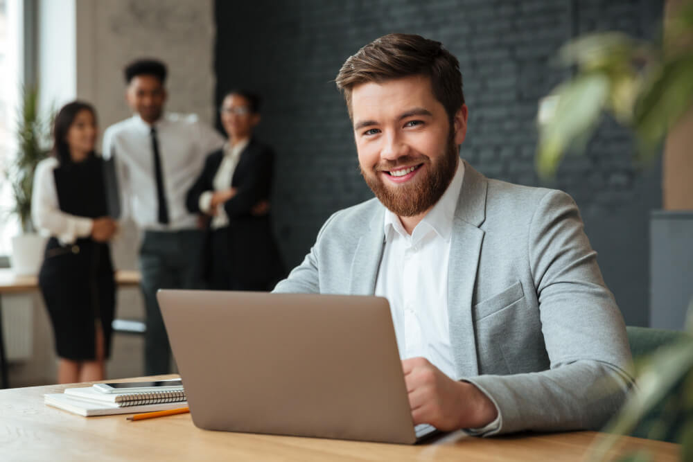 A businessman registering a business online