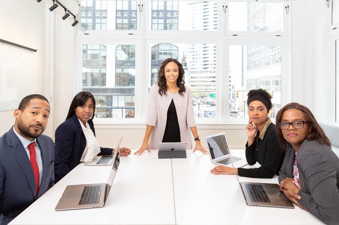 A-female-team-leader-with-her-fellow-team-members