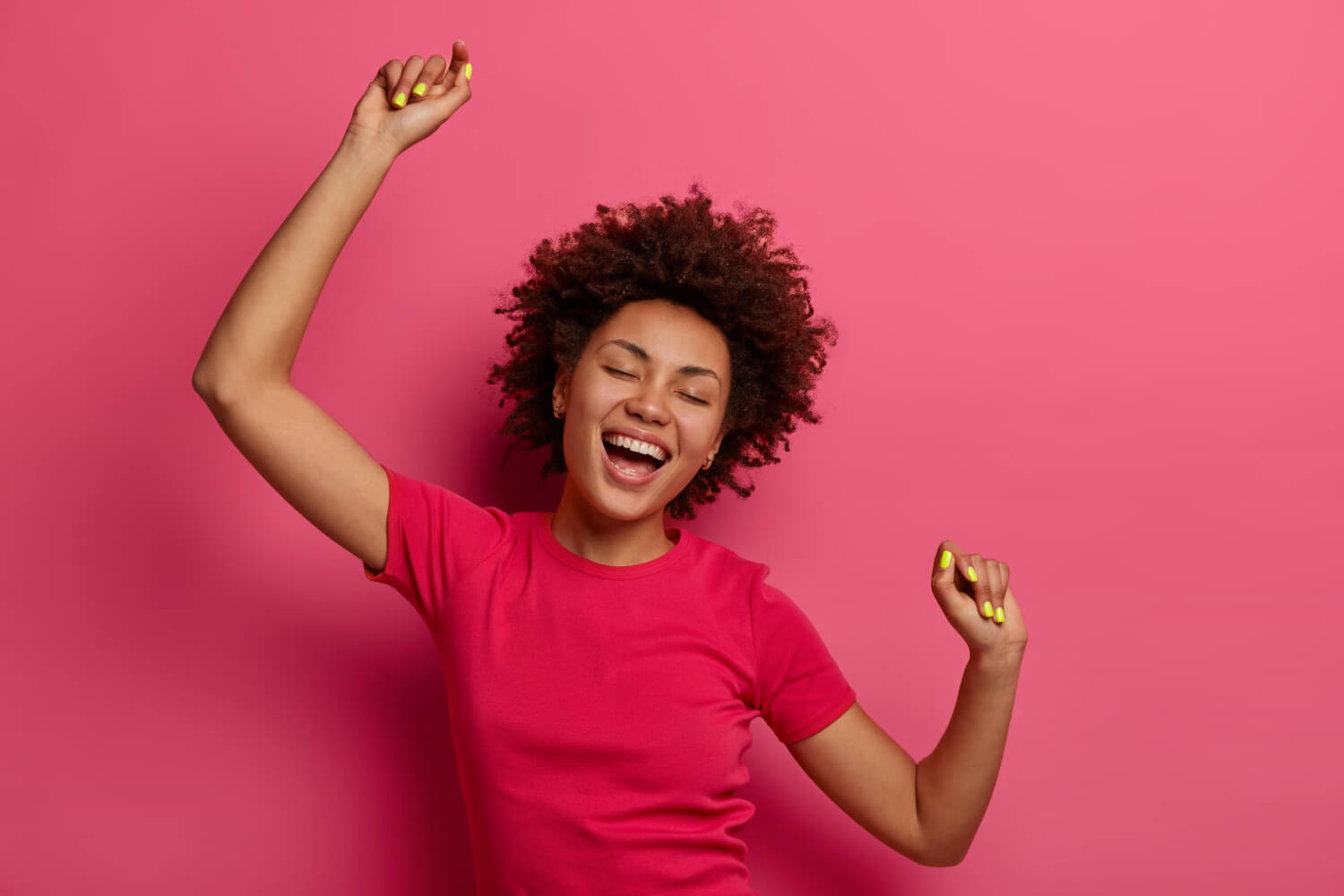 A-woman-feeling-excited-on-a-red-background