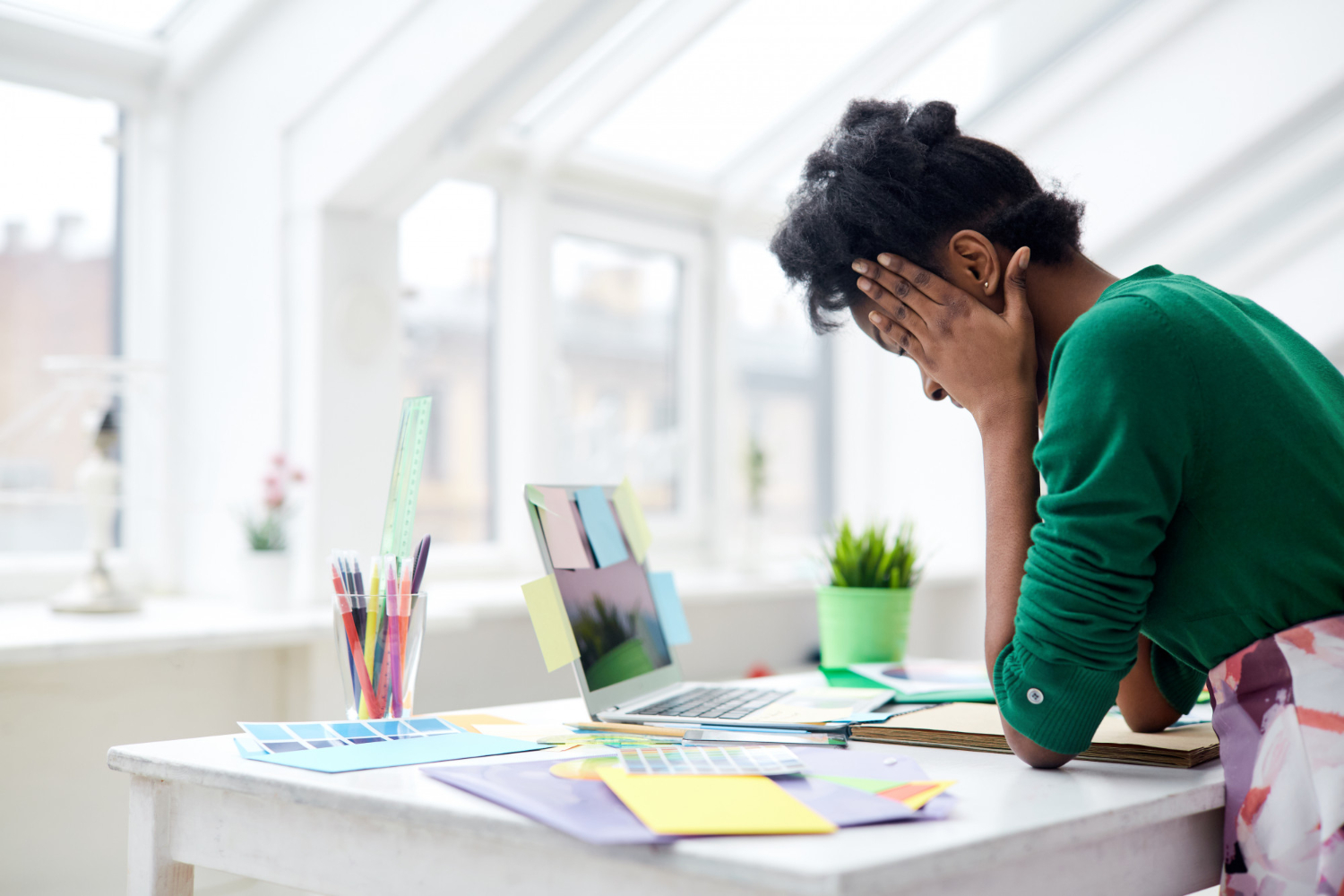 a woman thinking of cheap press for her business