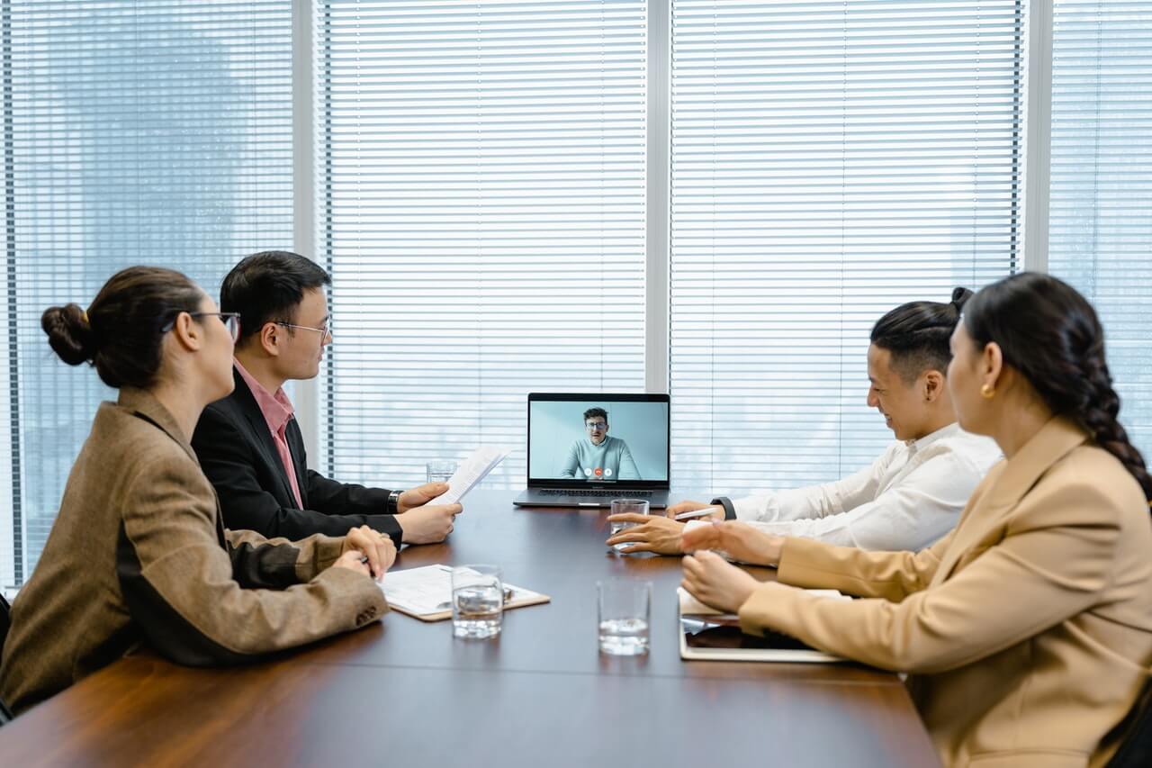 A group of people in a meeting using video call