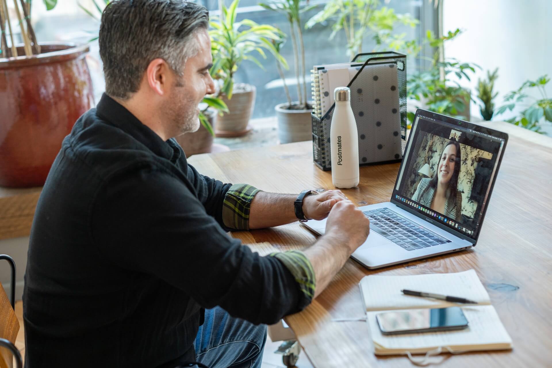 A-man-having-an-interview-online-with-his-laptop