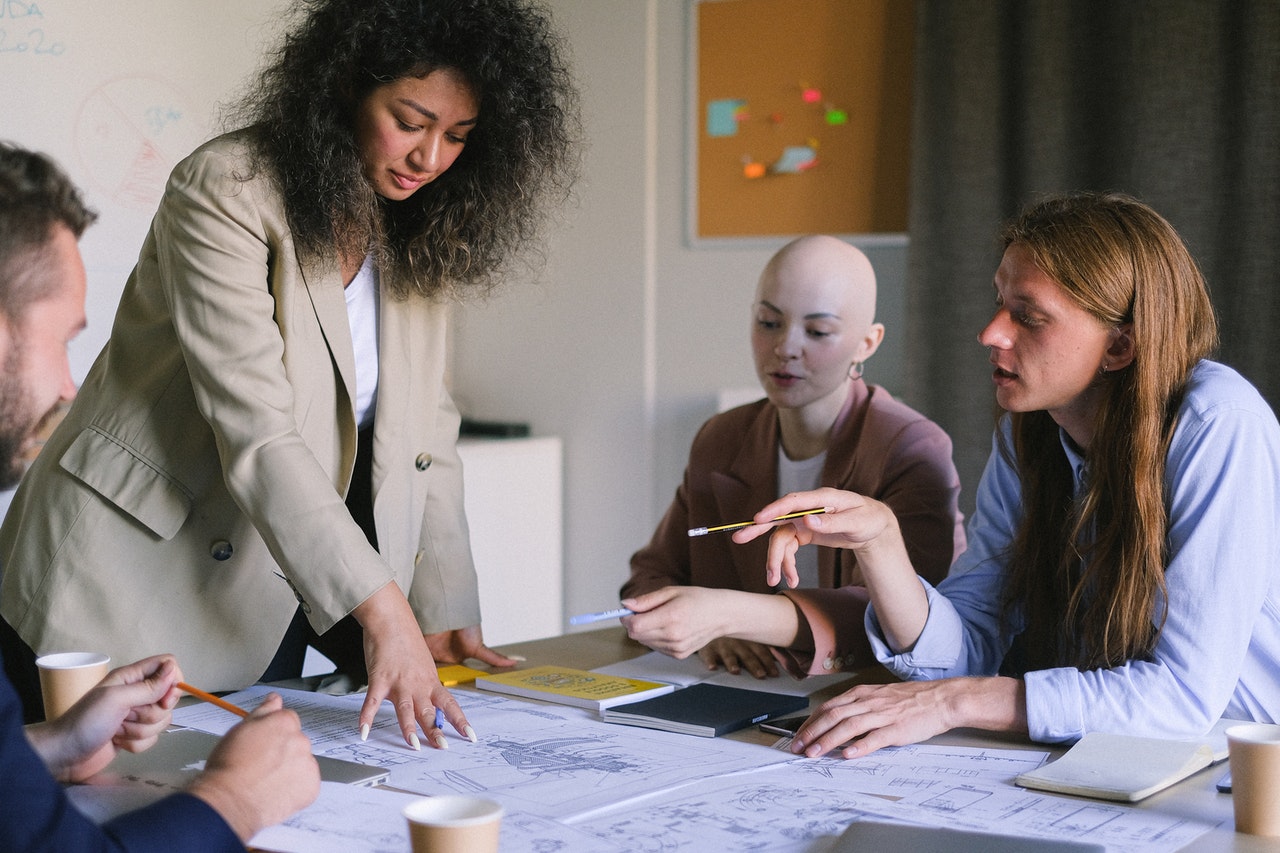 Focused manager brainstorming in a boardroom