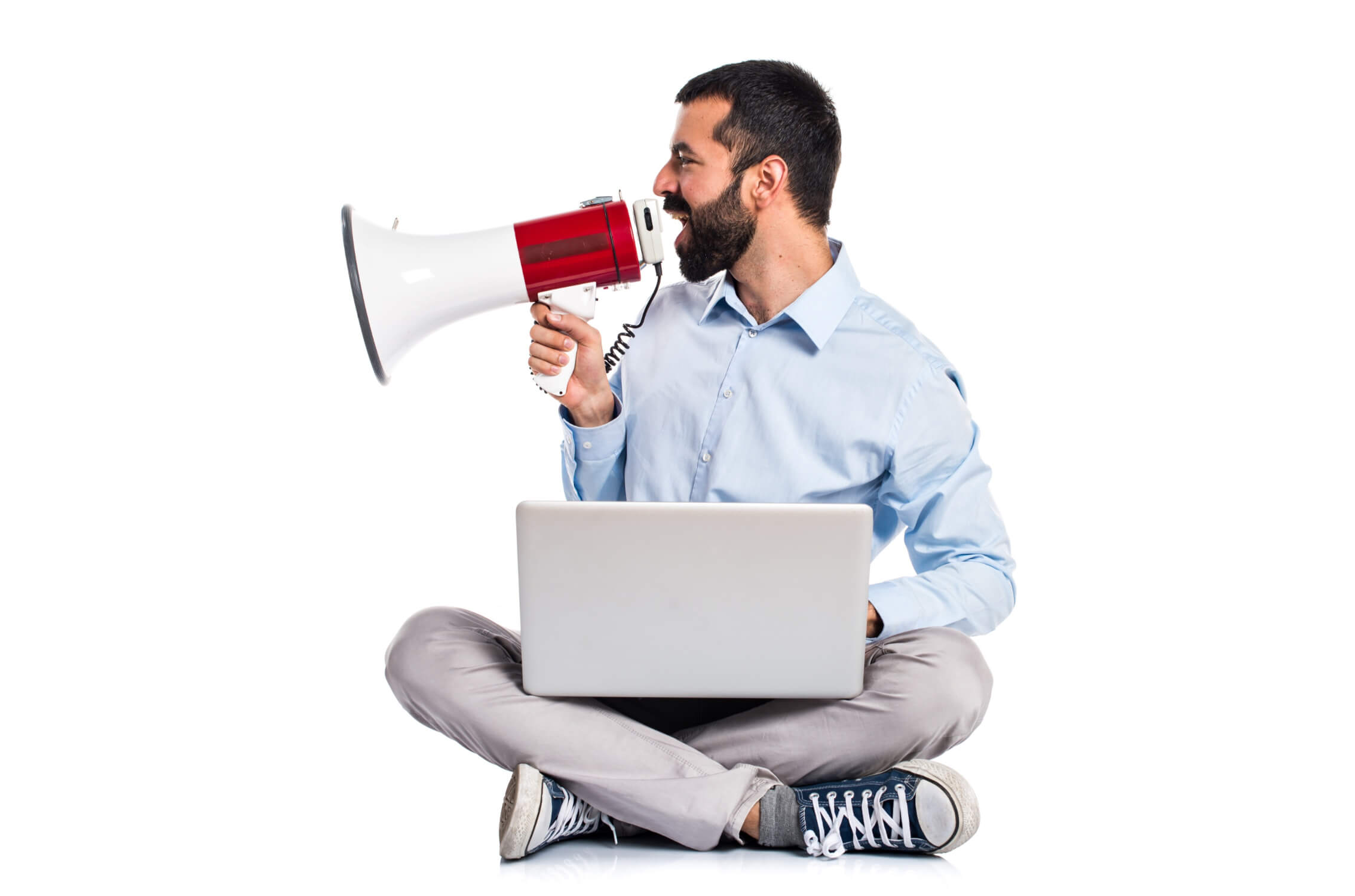 Man advertising through a megaphone