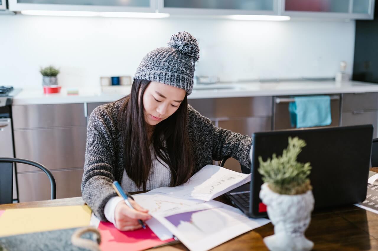 Business woman going through a document