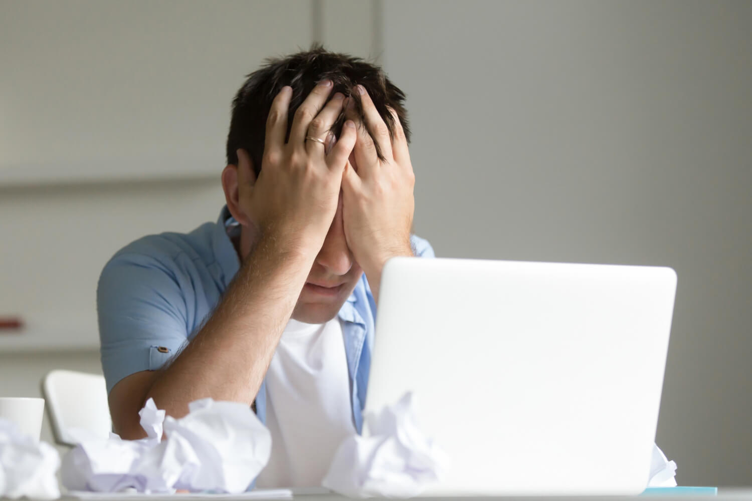 A man tired and angry after making attempts on a project proposal