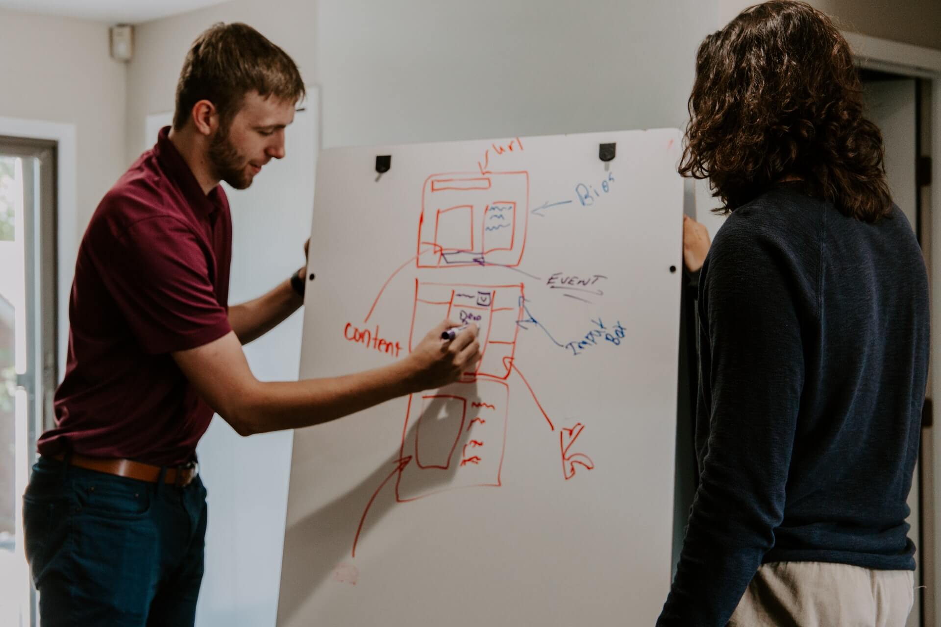 A man writing on a whiteboard