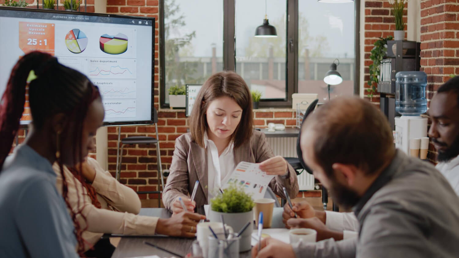 Coworkers in a meeting brainstorming