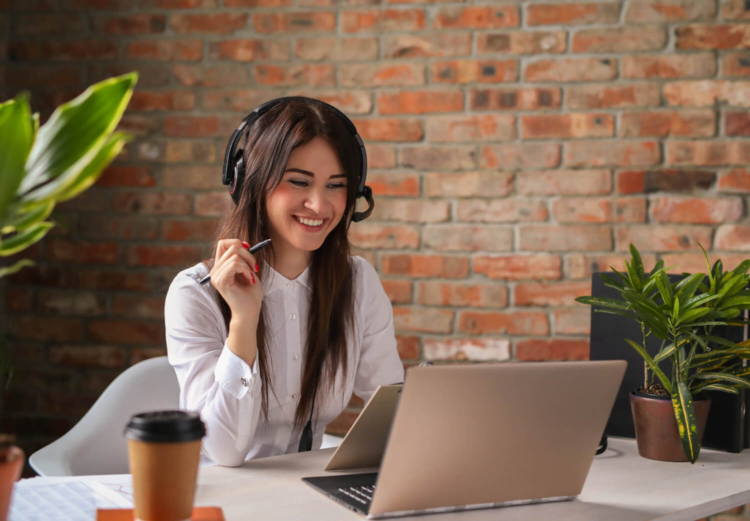 Smiling customer service working