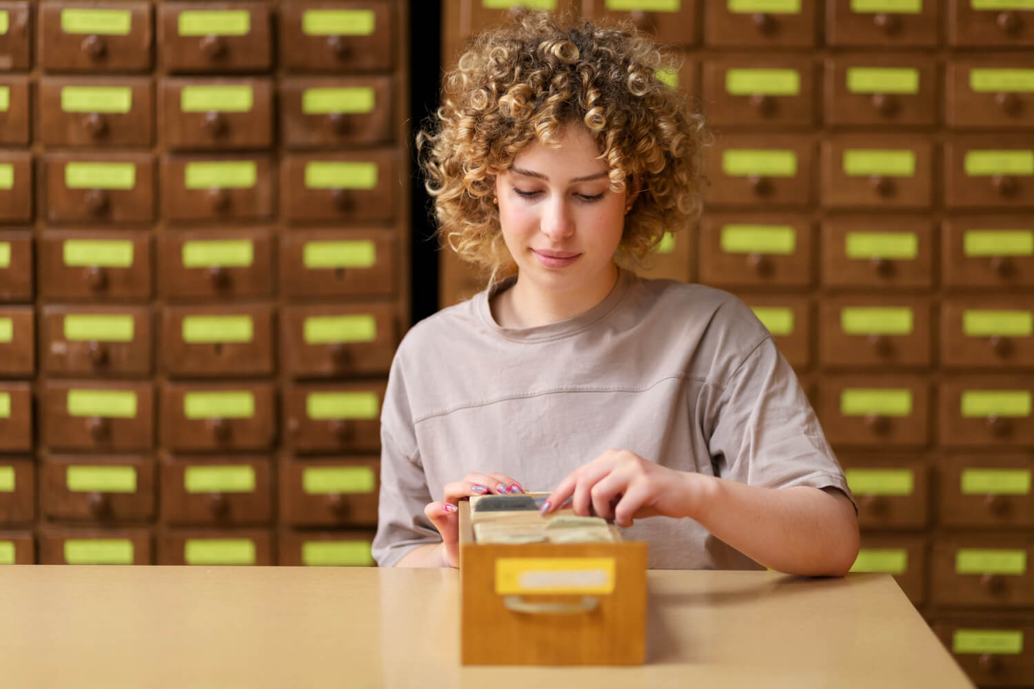 Young adult in a library