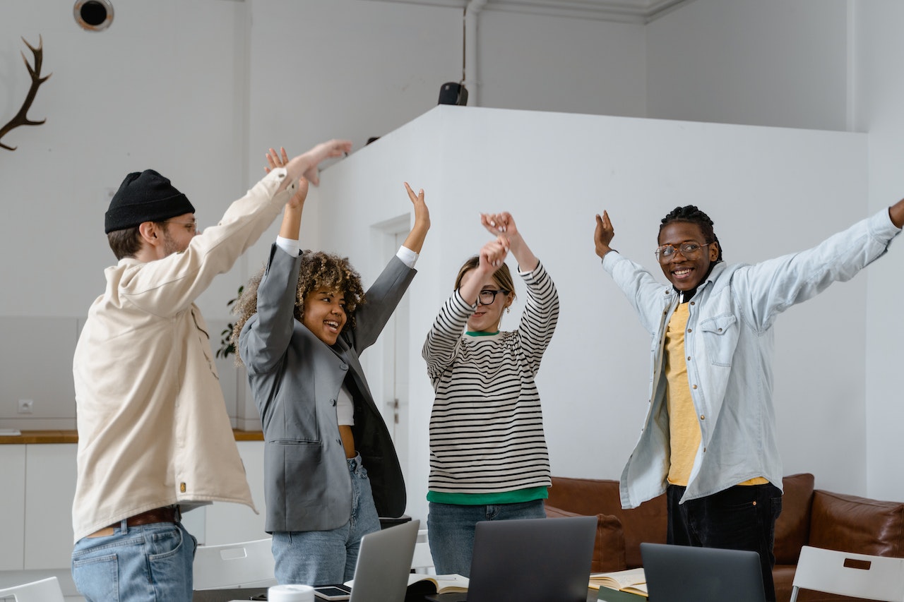 An-office-team-rejoicing-after-a-successful-task.