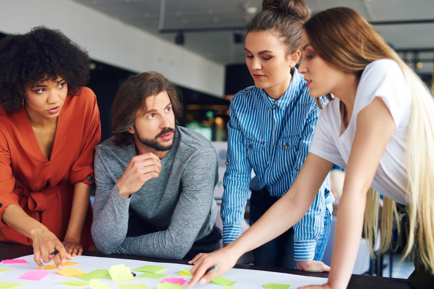 Coworkers sharing business ideas together