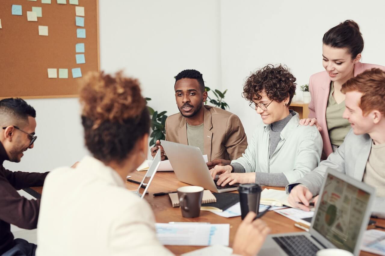 Group of employees working together