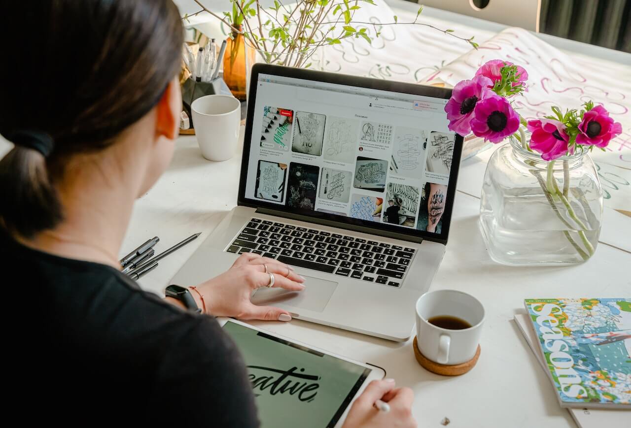 Young lady using a laptop