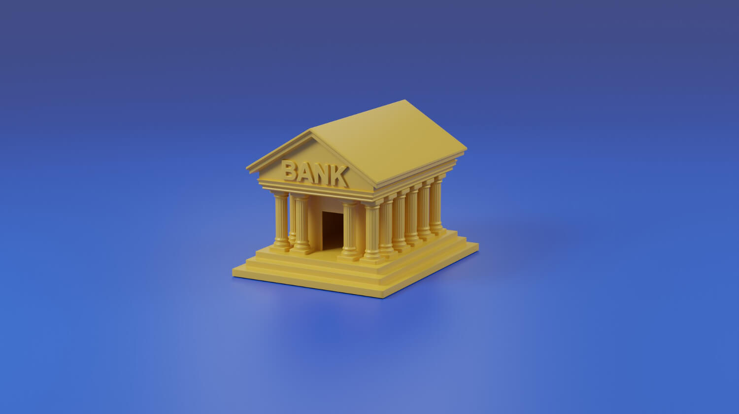 Bank building on blue background.