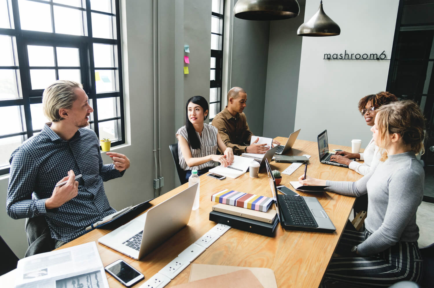 Group of diverse people working in an office