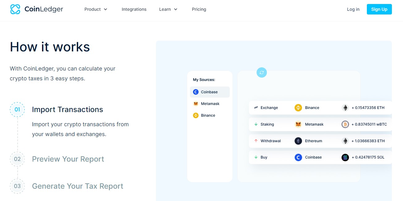 Screenshot of CoinLedger landing page