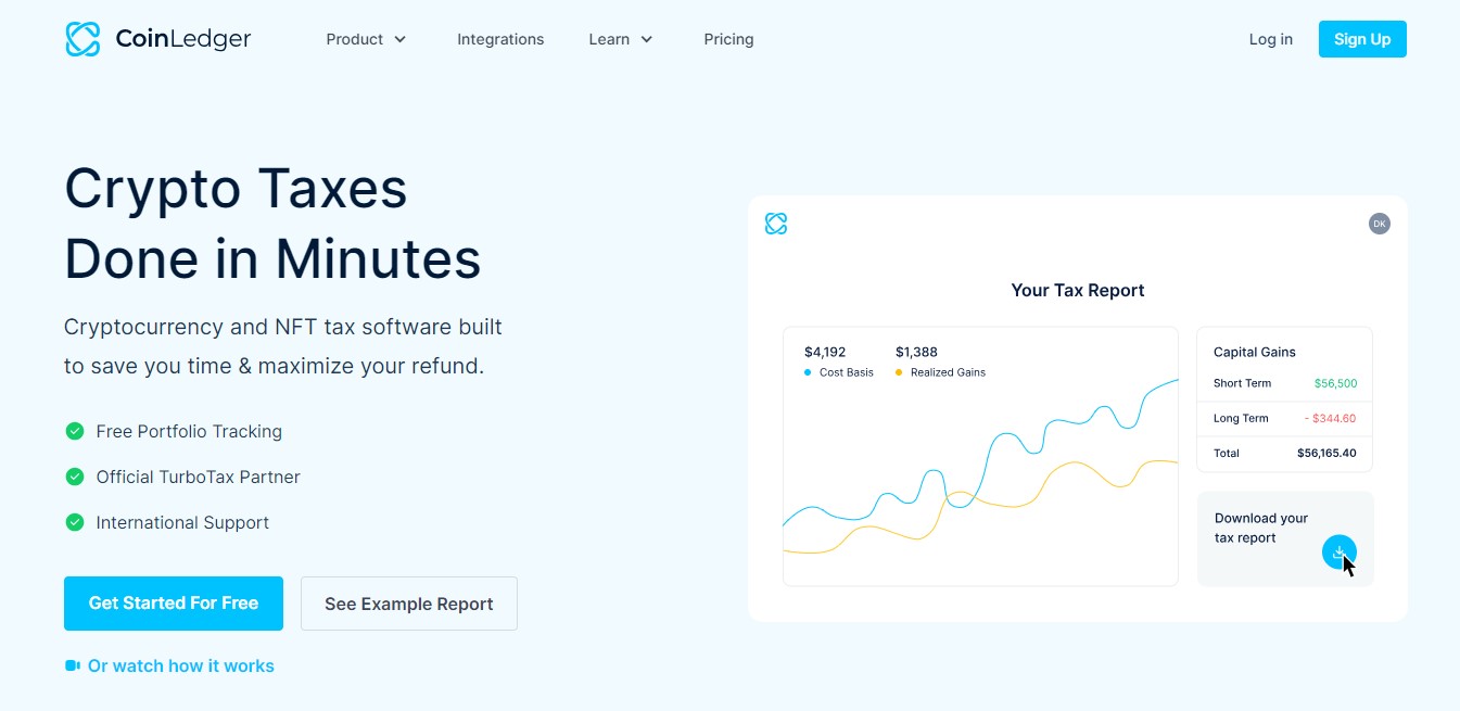 Screenshot of Coinledger homepage